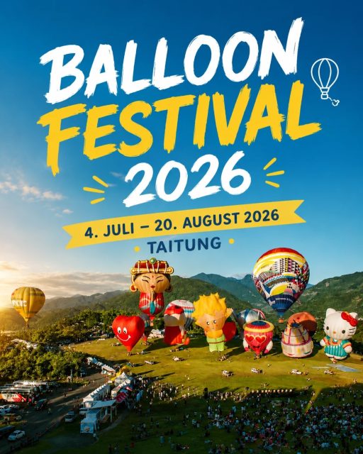 🎈 Bald ist es soweit!  Ab dem 4. Juli verwandelt sich der Himmel über Taitung wieder in ein farbenfrohes Spektakel. Vom 4. Juli bis 20. August 2026 findet das Taiwan International Balloon Festival statt – eines der beliebtesten Sommer-Events Taiwans. 🎈🇹🇼  Freut euch auf:
✨ Dutzende Heißluftballone vor beeindruckender Bergkulisse 🎆 Magische Night Glow Shows 🚁 Spektakuläre Drohnenshows & Feuerwerk 🎈 Besondere Themen- und Charakterballons 🌅 Unvergessliche Sonnenaufgänge über Osttaiwan  Ob vom Boden aus oder hoch über den grünen Landschaften Taitungs – das Balloon Festival sorgt jedes Jahr für einzigartige Sommermomente.  Welches Highlight würdet ihr am liebsten erleben? 🎈  📷 Taiwan Tourism Administration  #TaiwanUrlaub #ErlebeTaiwan #Taitung #BalloonFestival