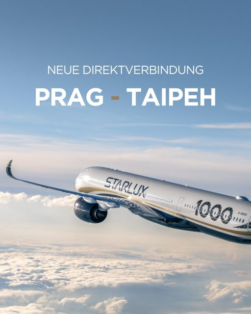 ✈️ Taiwan rückt ein Stück näher! 🇹🇼

Ab heute verbindet @starluxairlinescz Taipeh erstmals nonstop mit Prag – und eröffnet damit ihre erste Destination in Europa.

Für Reisende aus Deutschland bedeutet das eine weitere komfortable Möglichkeit, Taiwan und viele weitere Ziele in Asien zu entdecken. Besonders aus Sachsen, Bayern oder Süddeutschland ist Prag bequem erreichbar und damit ein attraktiver Startpunkt für die Reise nach Taiwan.

An Bord erwartet euch der moderne Airbus A350 mit dem vielfach ausgezeichneten Service von @starluxairlinescz – für einen entspannten Start in euer nächstes Abenteuer.

📍 Neue Direktverbindung 
✈️ Taipeh (TPE) ↔ Prag (PRG)

🗓 Ab 1. August 2026
📅 Zunächst 3-mal pro Woche, ab Oktober 4-mal wöchentlich.

Wer von euch könnte sich einen Taiwan-Trip mit Abflug ab Prag vorstellen? 🇹🇼💙

📷 STARLUX Airlines

#TaiwanUrlaub #ErlebeTaiwan #Prag #Prague #STARLUX #STARLUXAirlines #VisitTaiwan #TravelAsia #Taipei